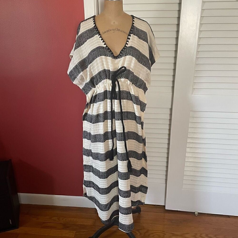 JALINE | black & ecru tie waist long cover up OS NWT $295
